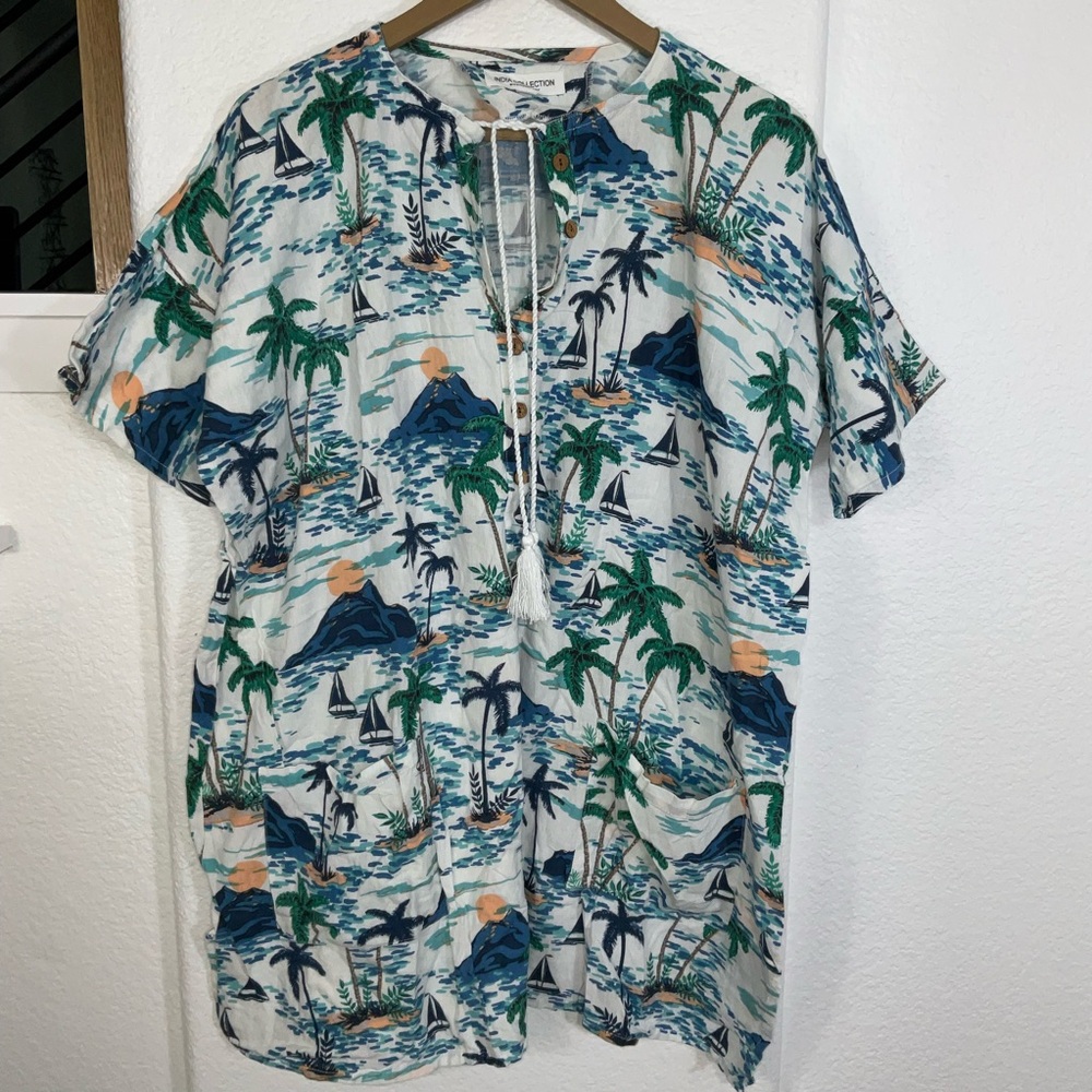 Emerson Fry Naja Caftan Coastal Print Mini Dress - Picture 2 of 8